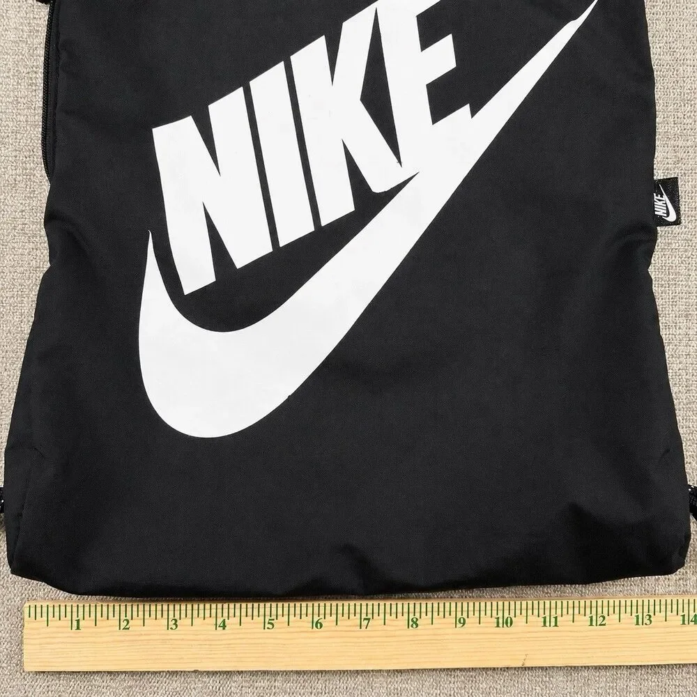 Nike Heritage Drawstring Backpack Black White Swoosh Gym Sack DC4245-010